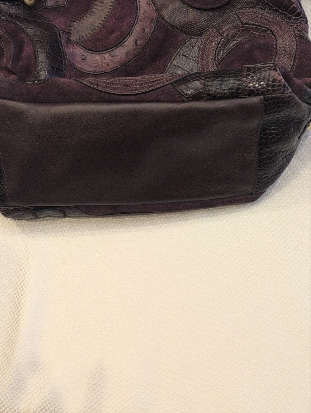 Coach Plum Patchwork Leather & Suede Shoulder Bag with Gold Chain - Picture 3 of 8